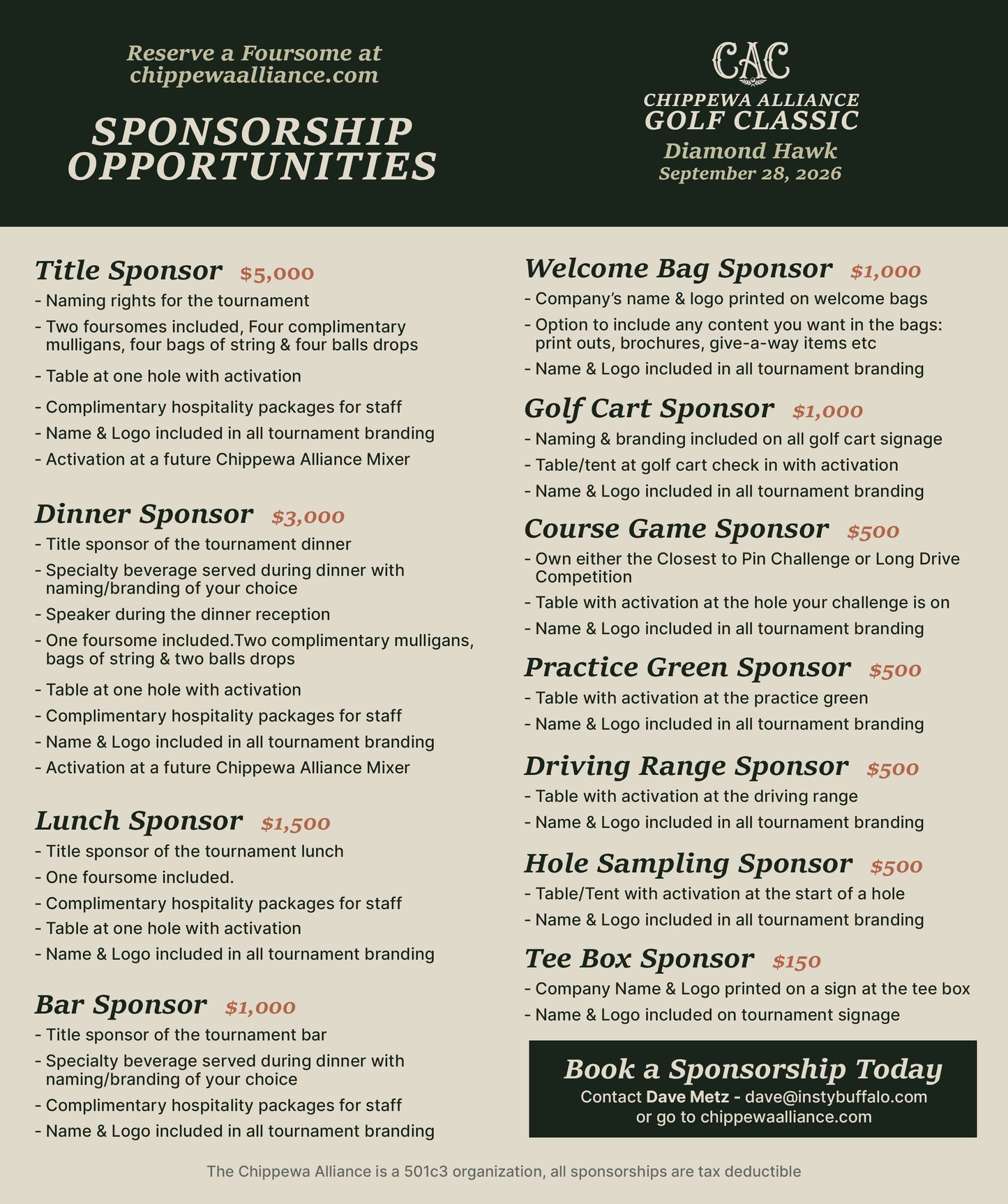 Chippewa Alliance Golf Classic Foursome & Sponsorships
